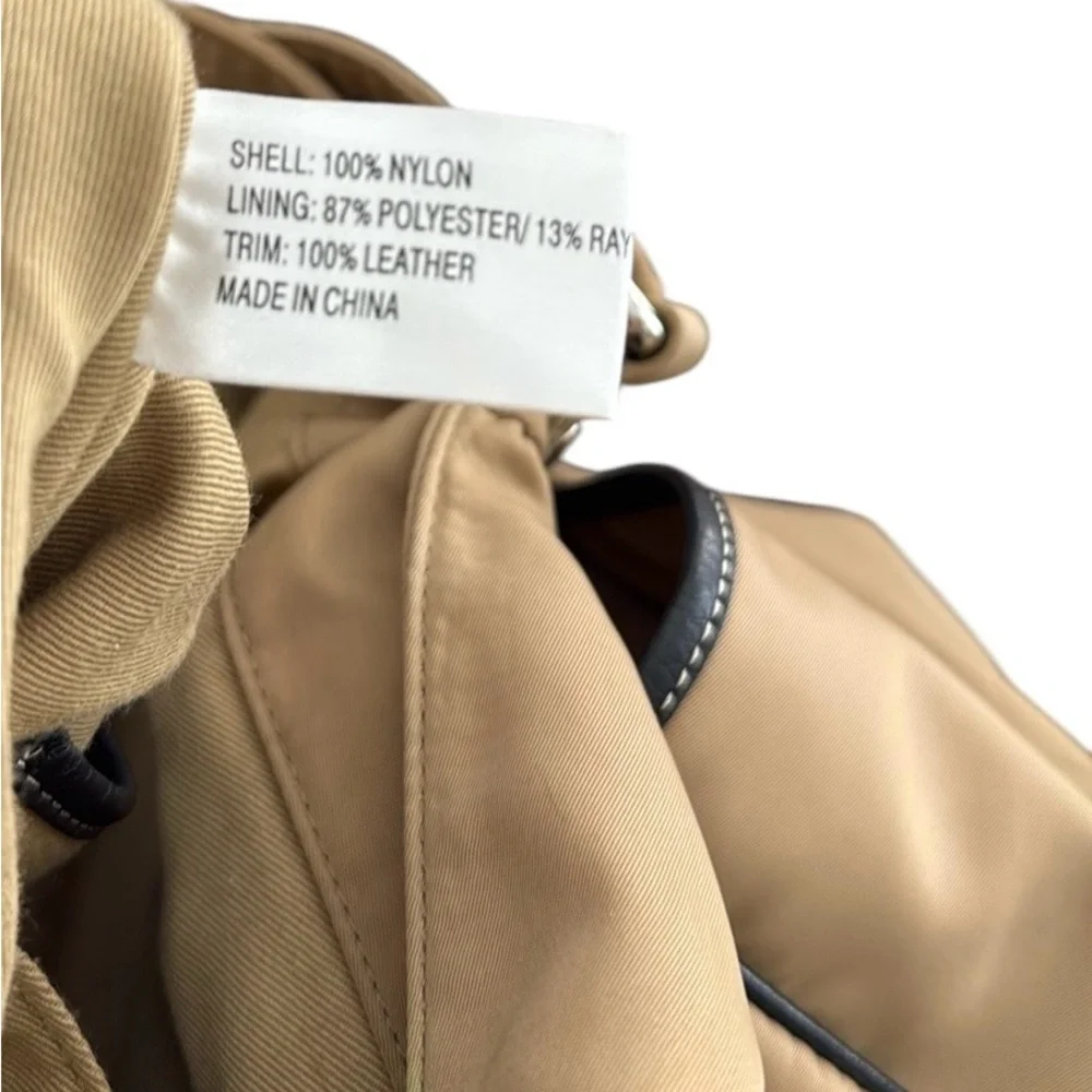 Talbots Tan And Black Trim Nylon And Leather Soft Hobo Bag